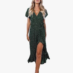 ZESICA | Women’s Green Bohemian Wrap Dress